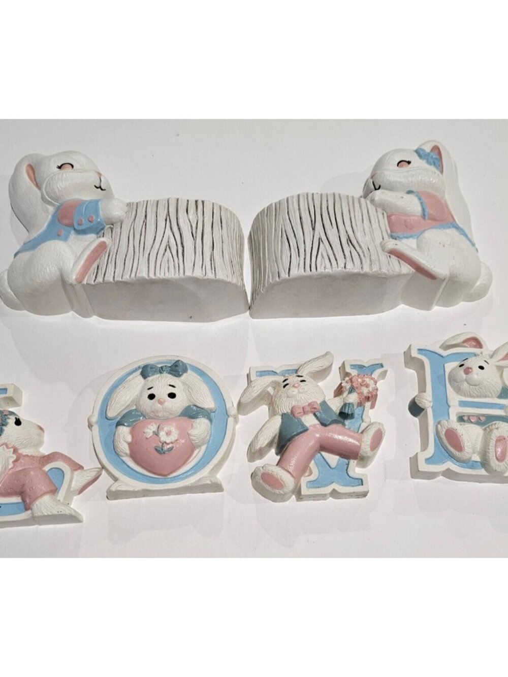 VTG 1990s Burwood Love Wall Decor and Wall Pockets Girl & Boy Bunny Rabbits- Bab